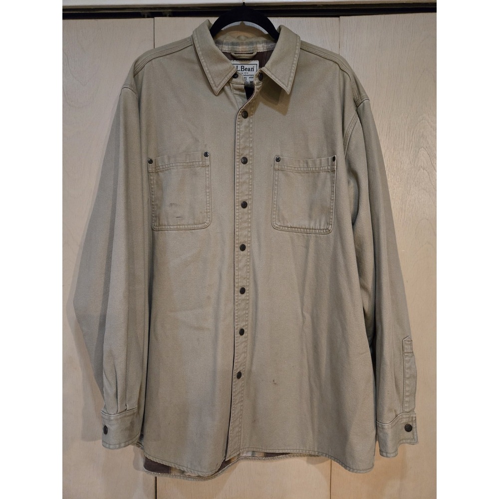 Vintage LL Bean Canvas Flannel Lined Work Shirt Jacket Tan XL Regular MS94